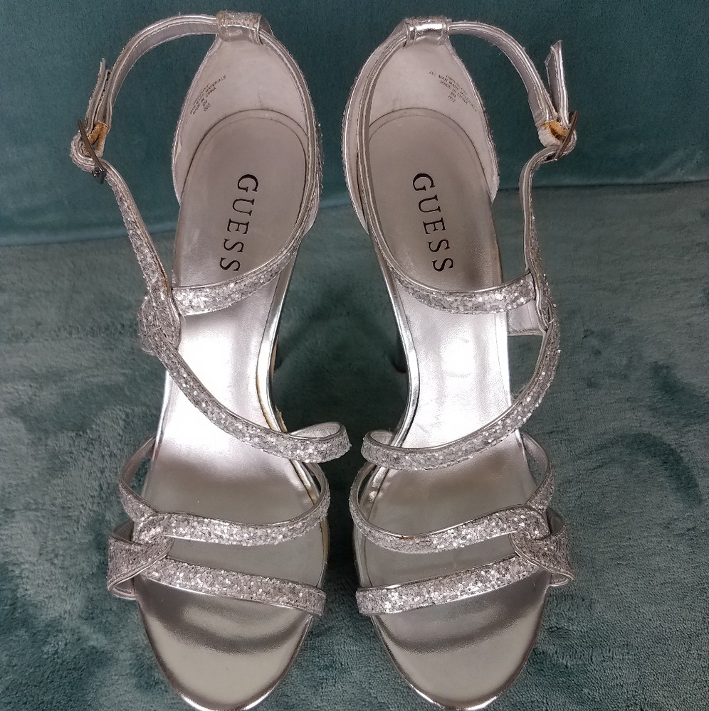 Guess Silver Glitter High Heels Size 8 M